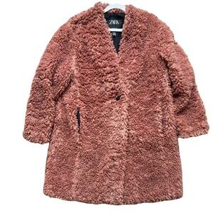 Zara Women's Rust Teddy Jacket Size M Boho Coquette Indie Winter Coat Chunky